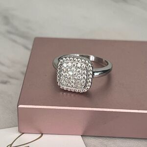 RIVKA FRIEDMAN Twisted Bezel Pavé CZ Ring, Silver Rhodium Plated, Size 6, NWT